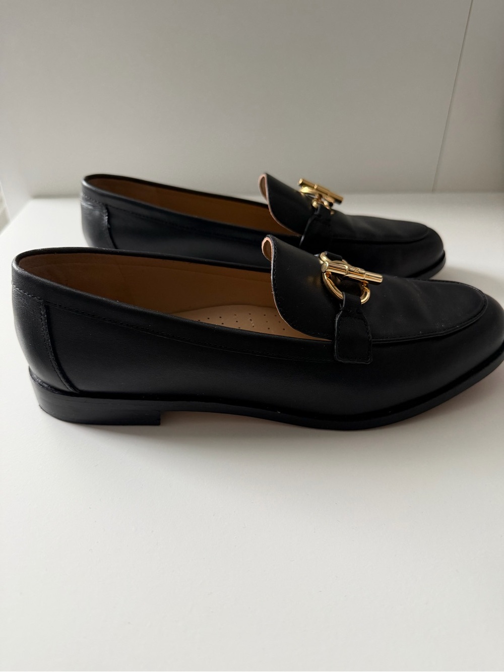 Lauren Ralph Lauren Black Leather Blaike Loafers with Gold Hardware